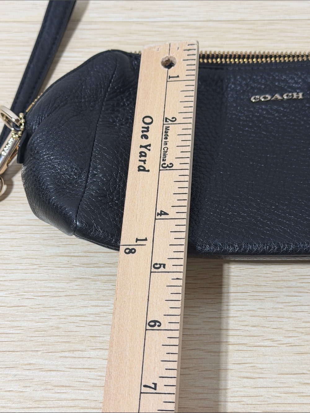 Coach Black Pebbled Leather Wristlet Pouch with Gold Hardware - Picture 4 of 5